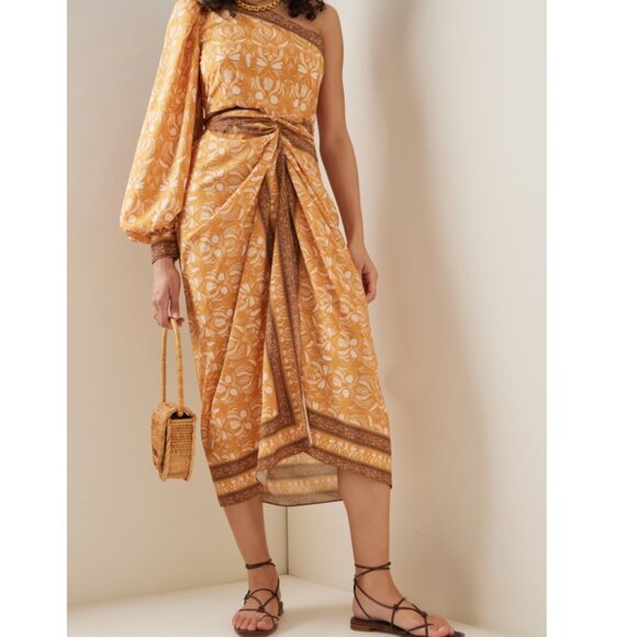 Andres Otalora Abril Asymmetric Pareo Midi Dress Size Orange/Brown Small NWT - Picture 4 of 15